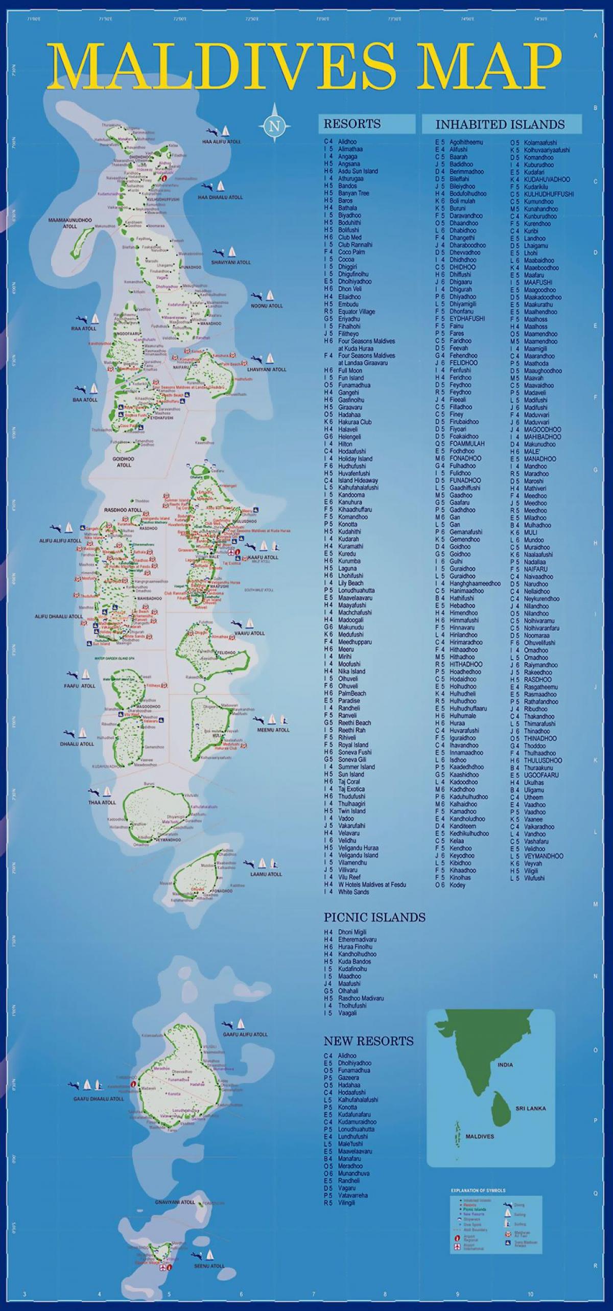 Kartta malediivit resorts - Kartta malediivit resorts (Etelä-Aasia - Aasia)